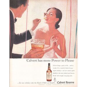 1960 Calvert Reserve American Whiskey Vintage Print Ad Cocktail Party Dress Art